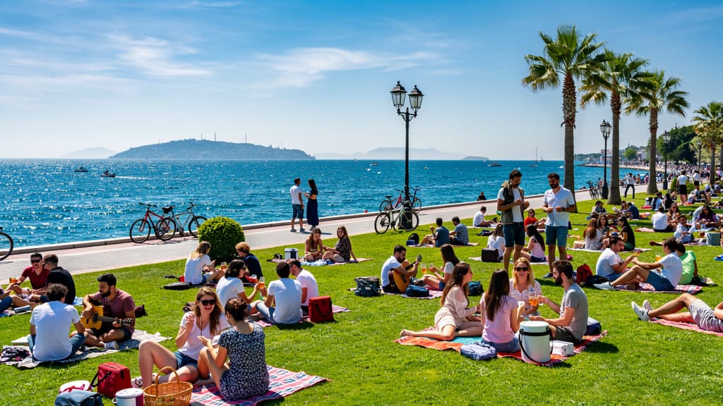 Istanbul Asian side coastline at sunset
